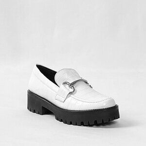 New Steve Madden Arlowe Bit Platform Loafer, White Crocodile, 8.5